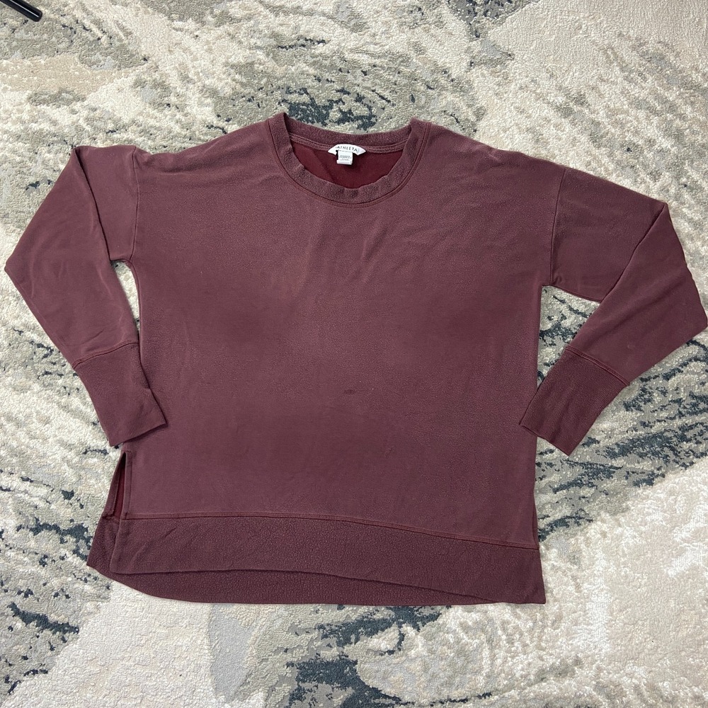 Athleta Coaster Luxe Sweatshirt Womens Large Burgundy Modal Oversized Crew Neck